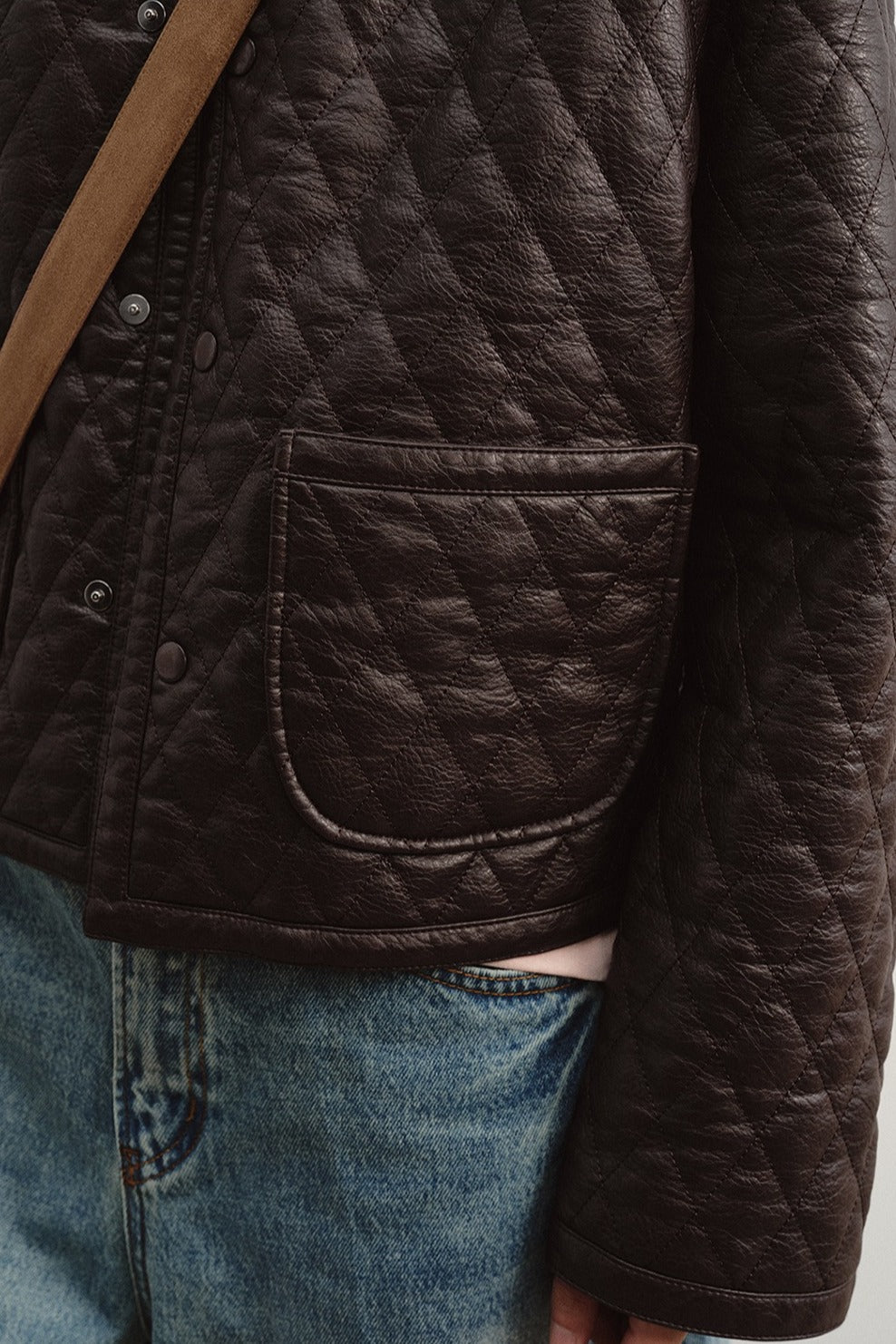 Retro-style quilted PU jacket | 2 color