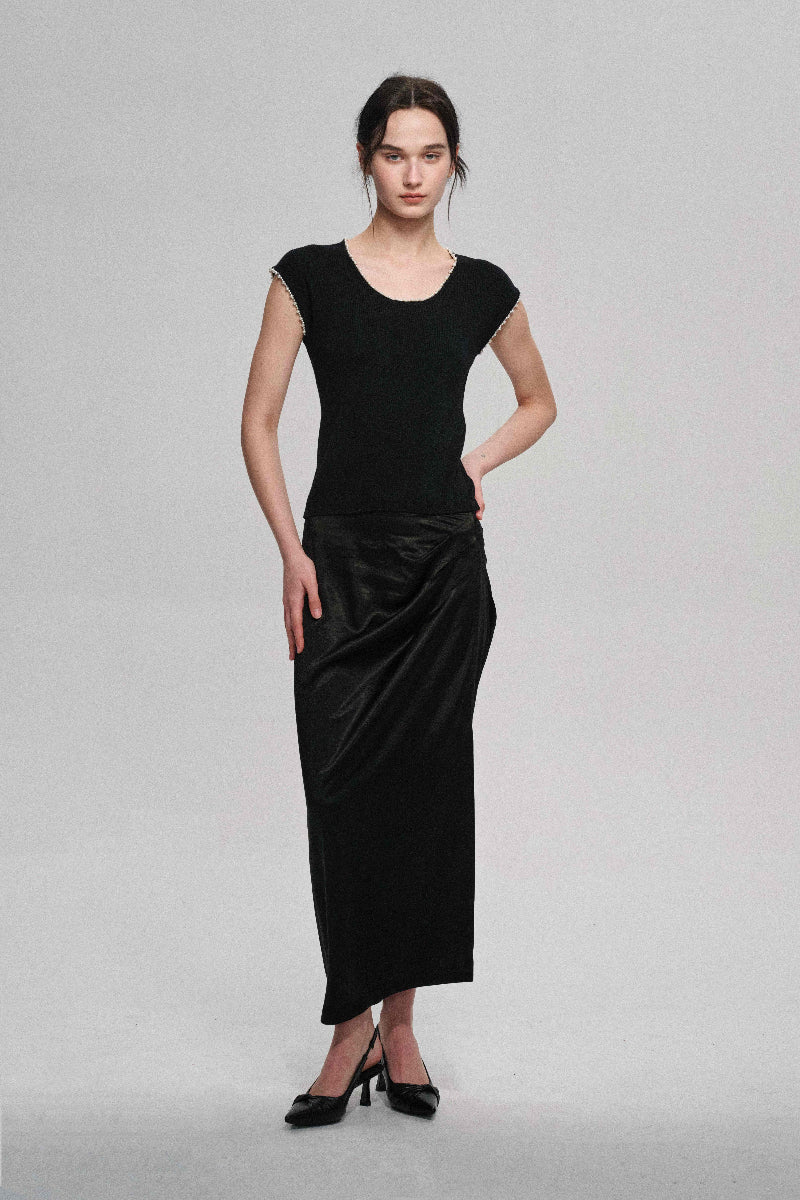 Acetate blend lustrous skirt
