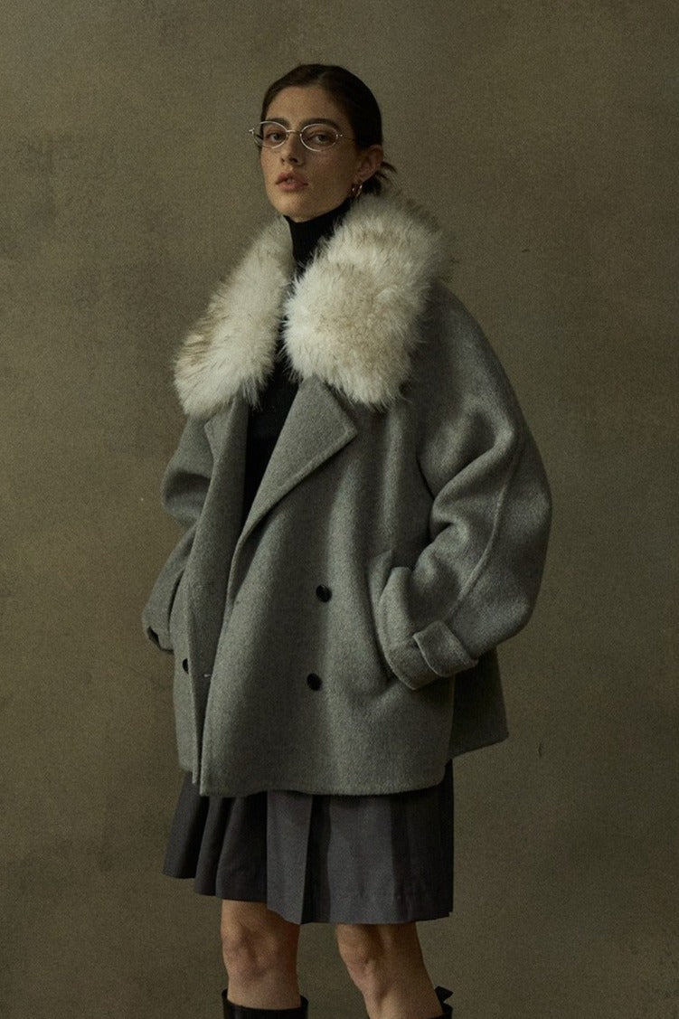 Wool blend large collar sophisticated jacket | 2 color