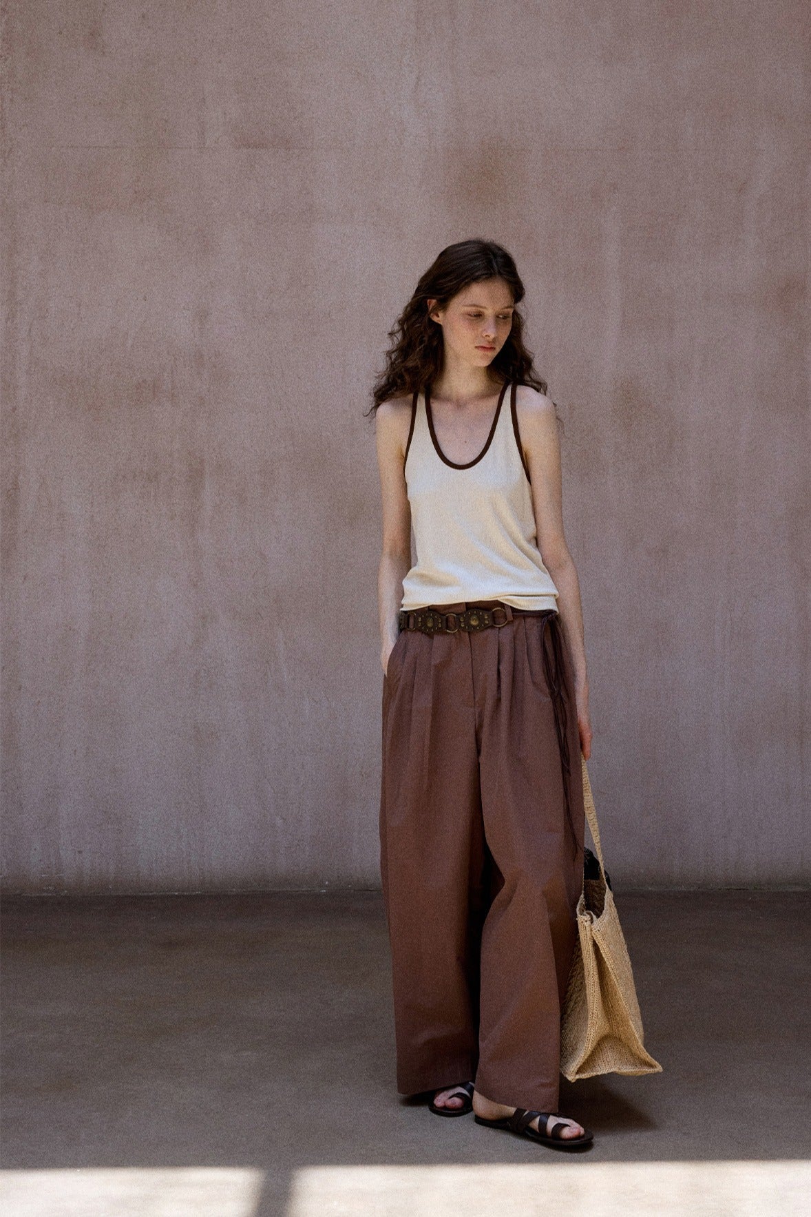 Cotton blend elastic color contrast tank top | 3 color