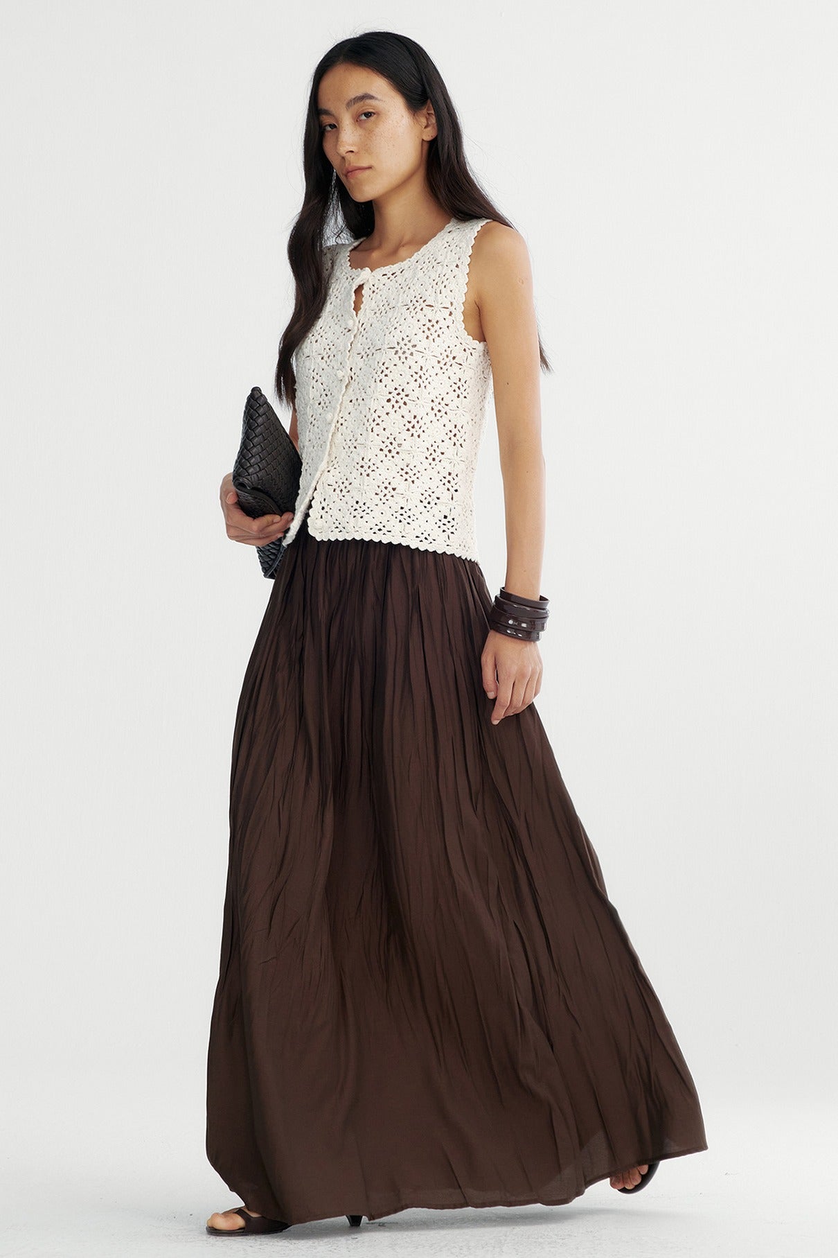 Viscose blend soft pleats big hem A-line skirt | 2 color