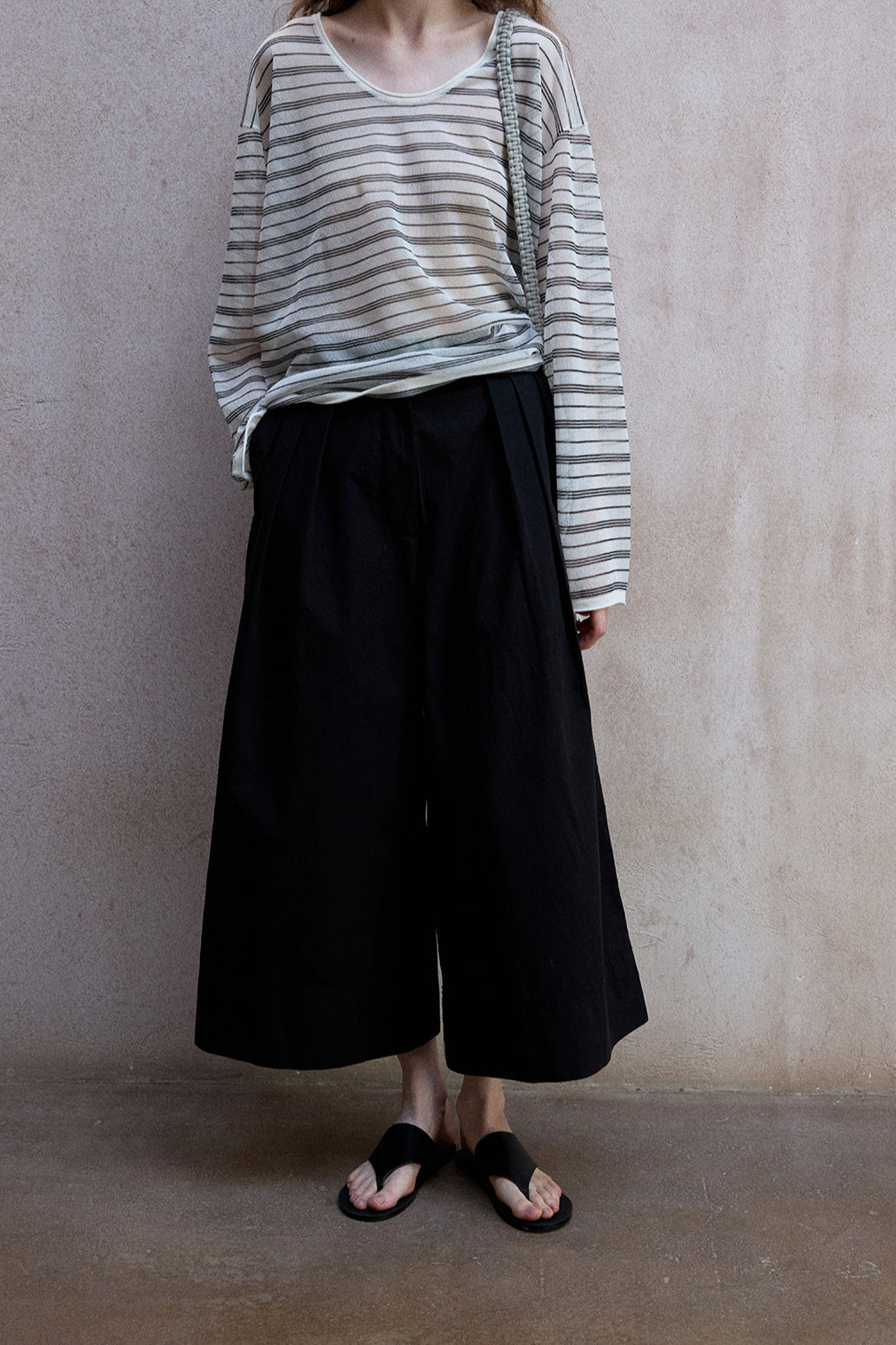 100% cotton straight wide-leg 9/8 pants | 3 color