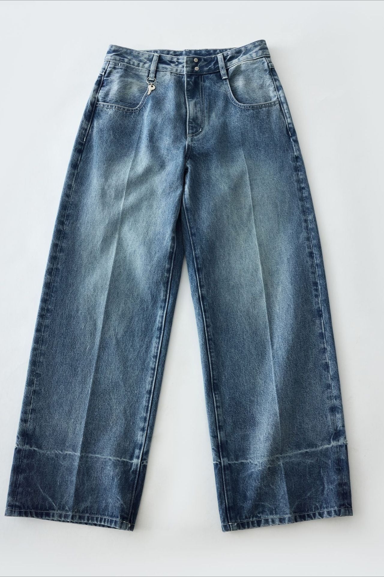 100% cotton straight-leg seams washed jeans | 2 color