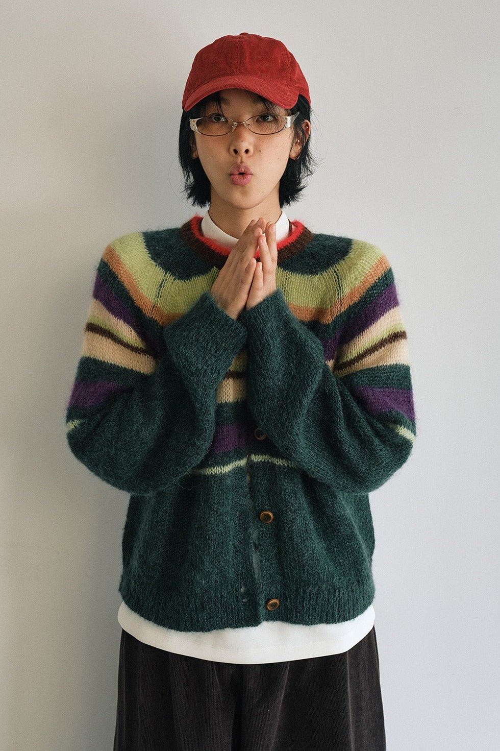 Wool and mohair cozy stripped sweater cardigan | 3 color