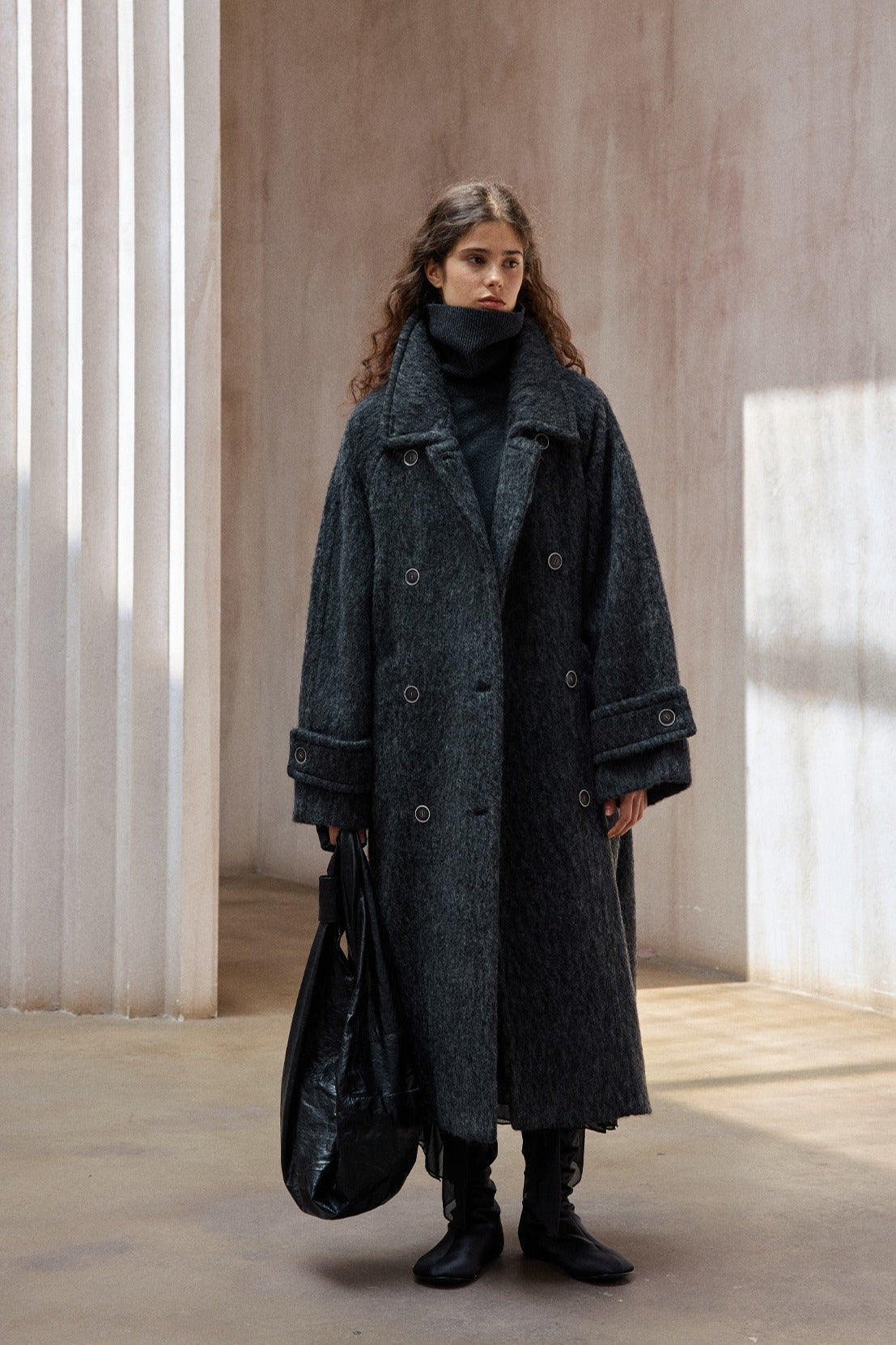 Wool blend single-faced fabric ultra-loose fit overcoat | 4 color