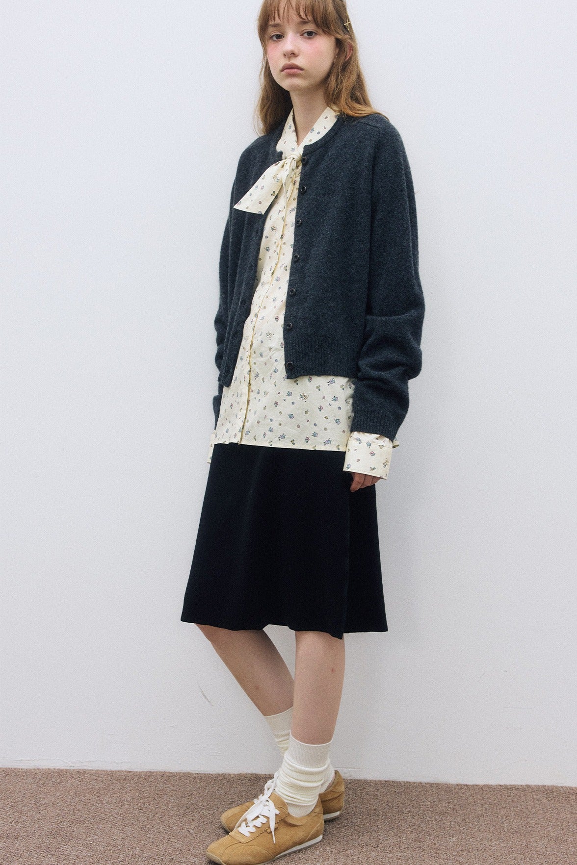 100% cotton floral pattern tie collar shirt | 2 color