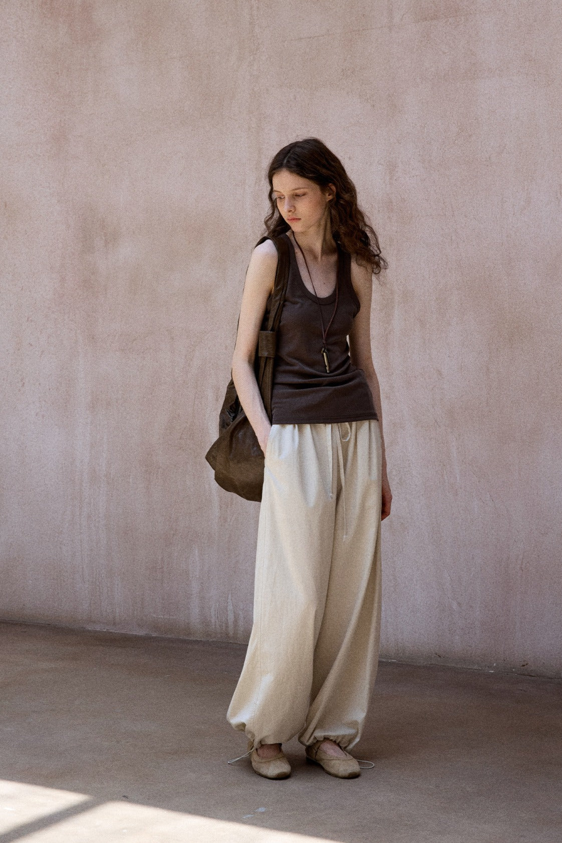 Lyocell blend cotton relaxed-fit tapered ankle pants