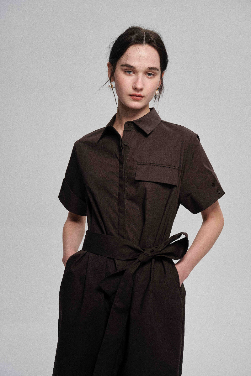 Cotton cocoon silhouette shirt dress | 2 color
