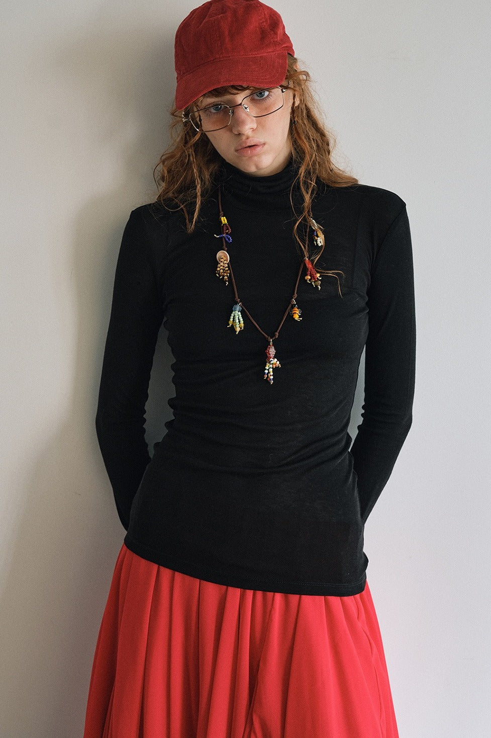 Wool containing lightweight soft high-neck knit top | 6 color