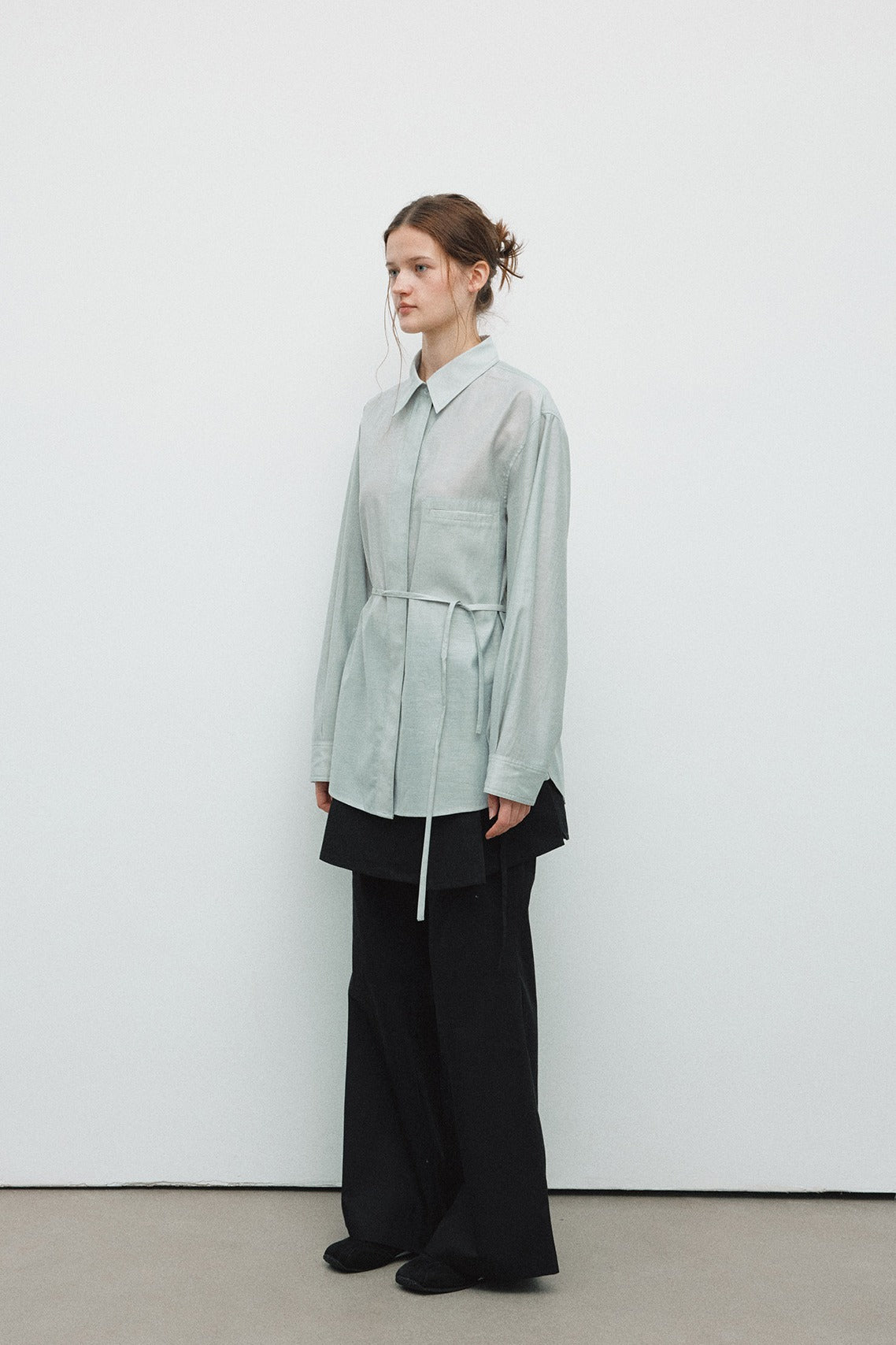 Lyocell blend semi-sheer mid-length shirt | 5 color