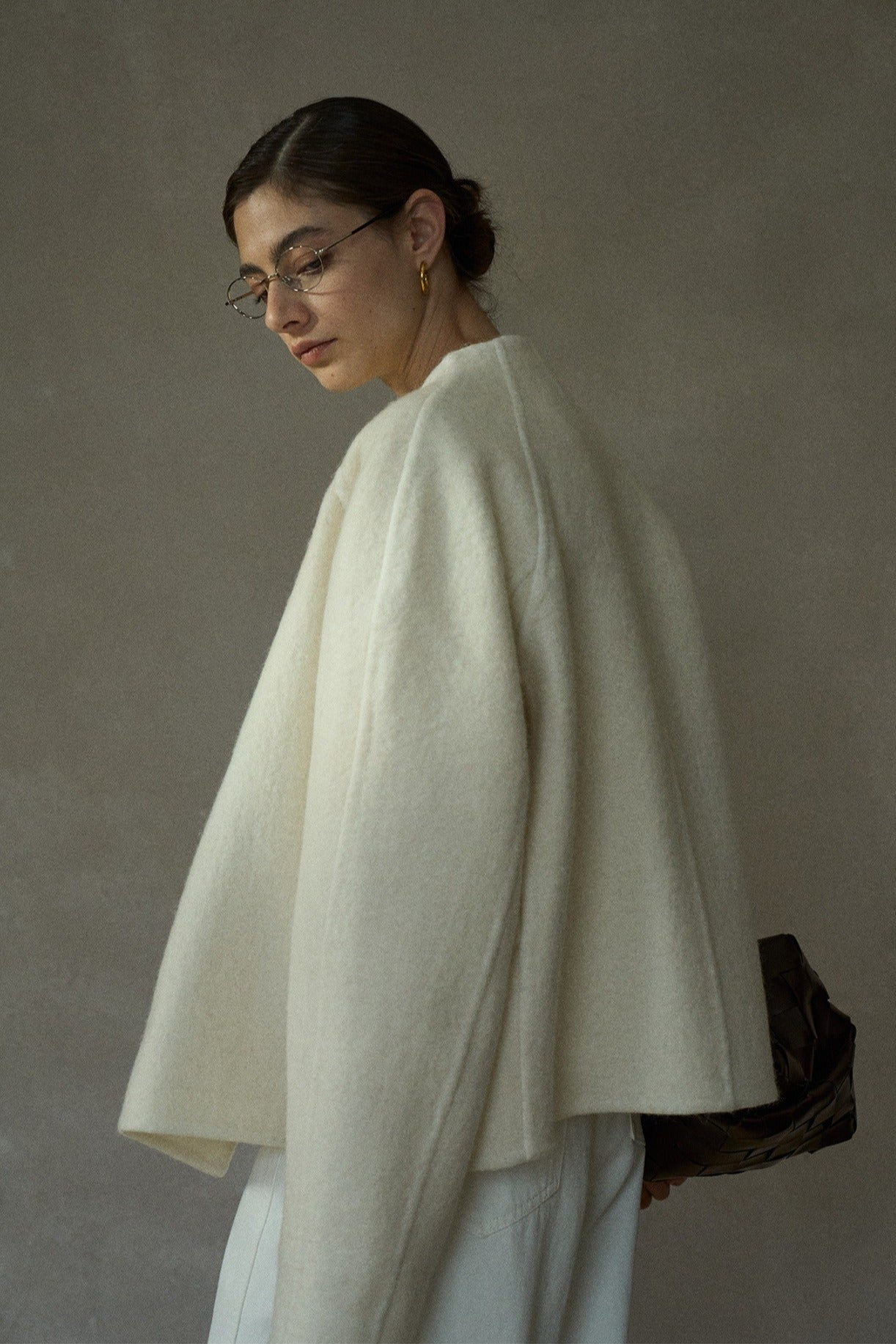 Wool blend funnel collar elegant jacket | 3 color