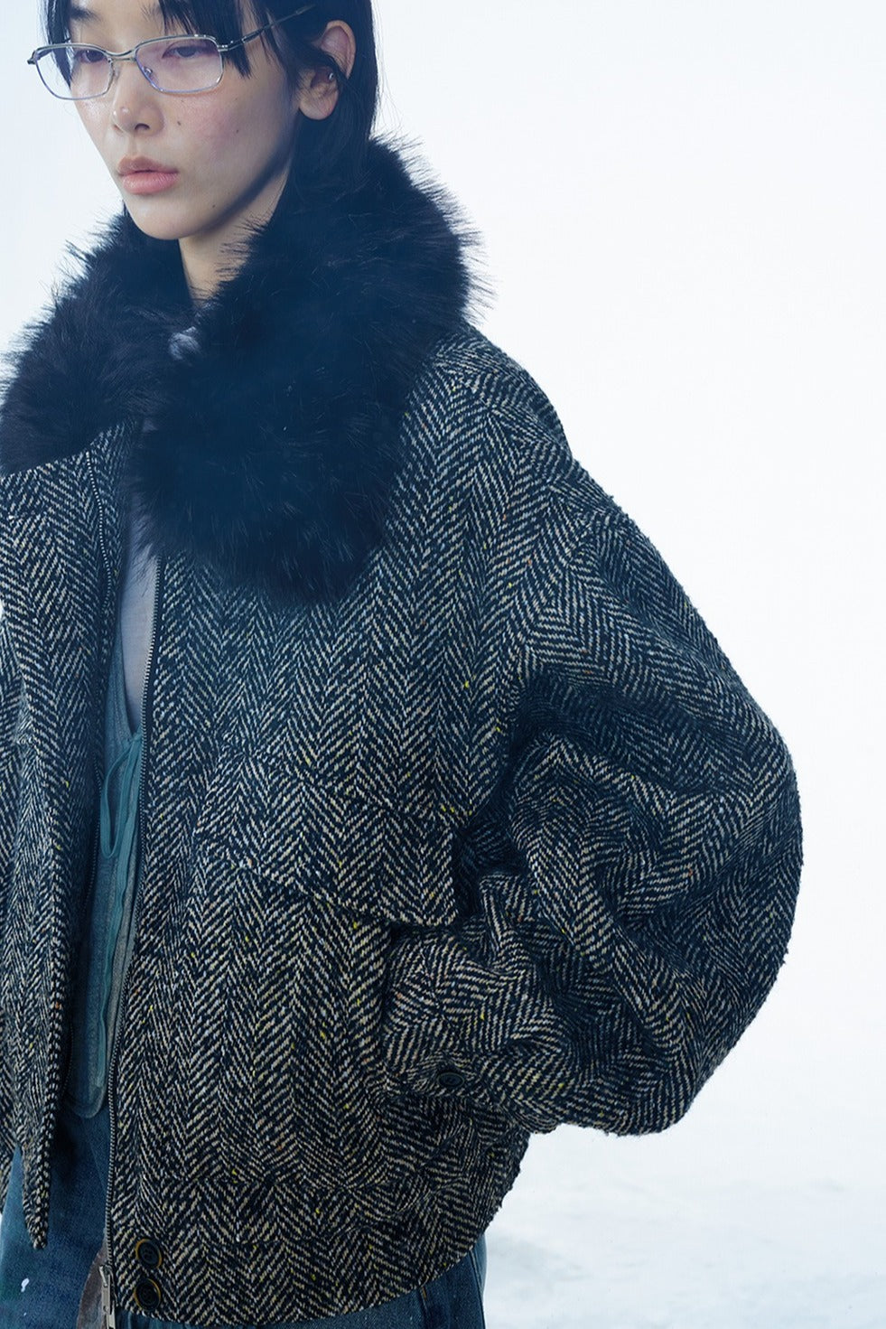 Wool blend fulling tweed jacket | 2 color