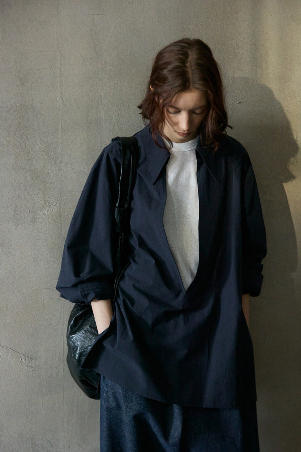 100 cotton big V-neck loose shirt | 4 color