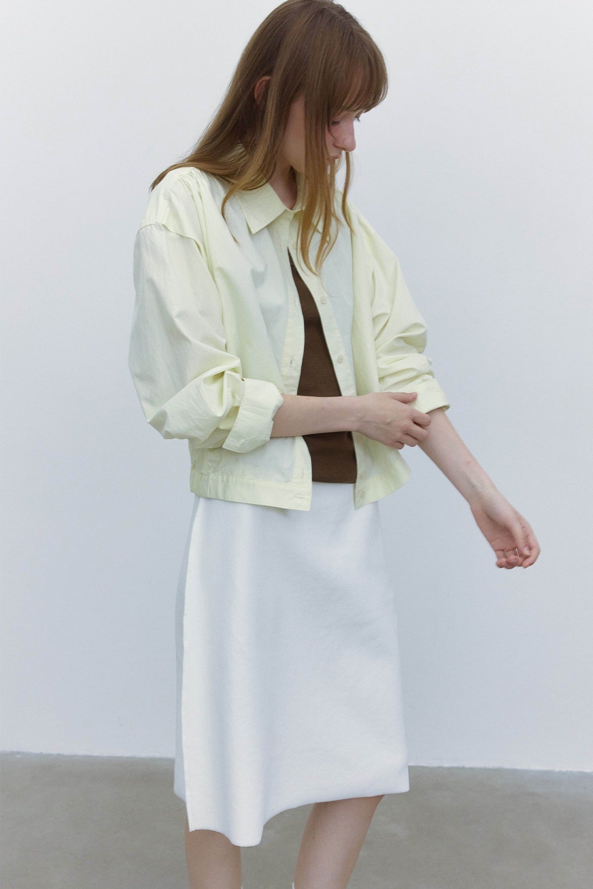 Cotton blend cropped elastic waist shirt jacket | 3 color