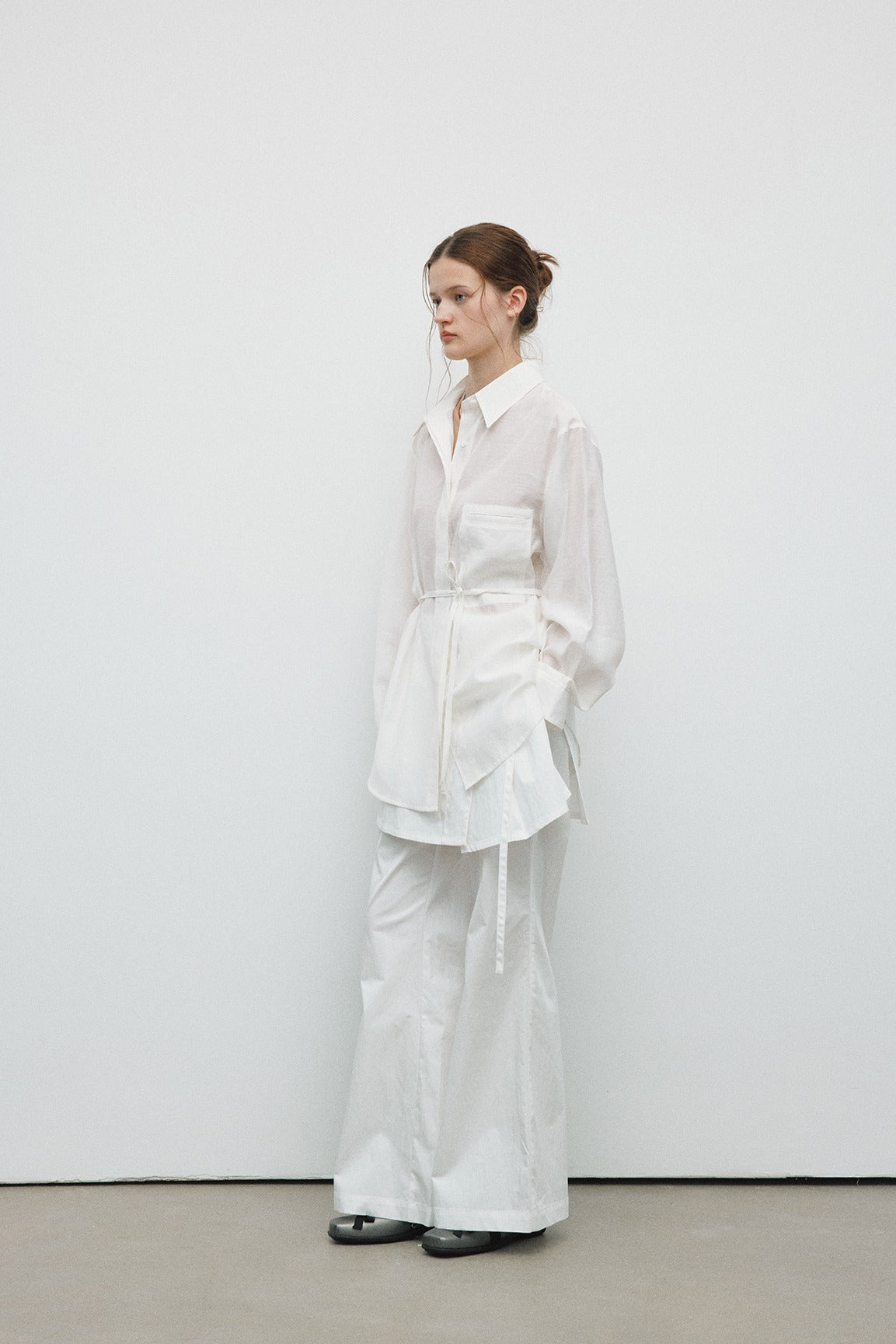 Lyocell blend semi-sheer mid-length shirt | 5 color