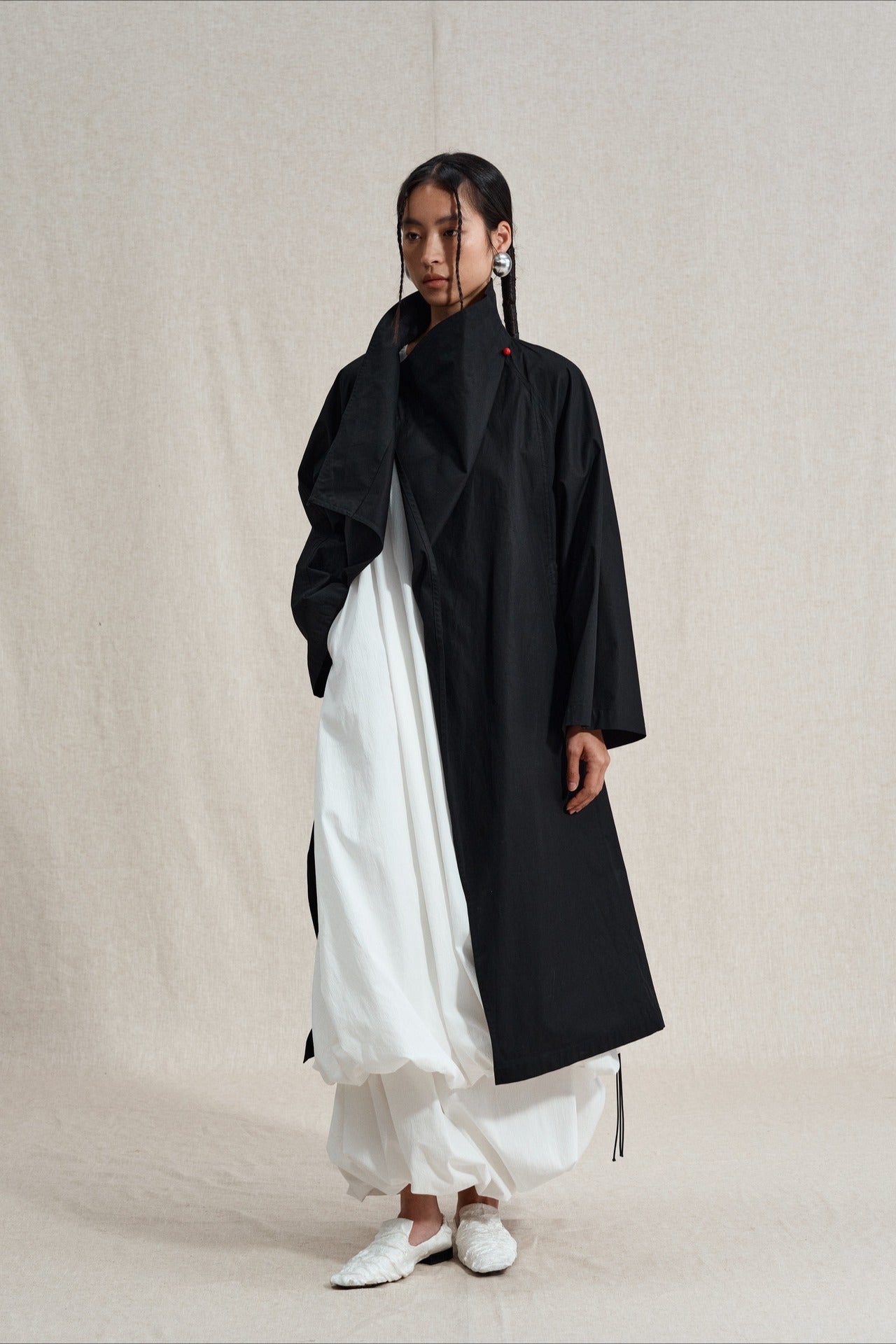 100 cotton structured silhouette trench coat | 2 color