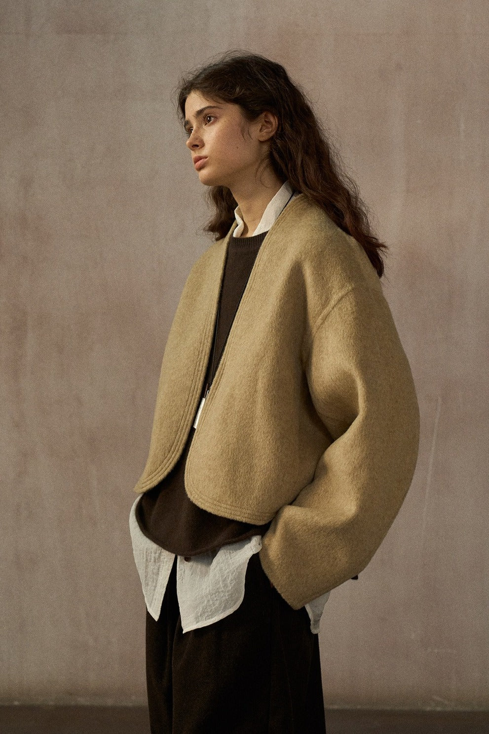Wool-alpaca structured fit cropped jacket | 4 color