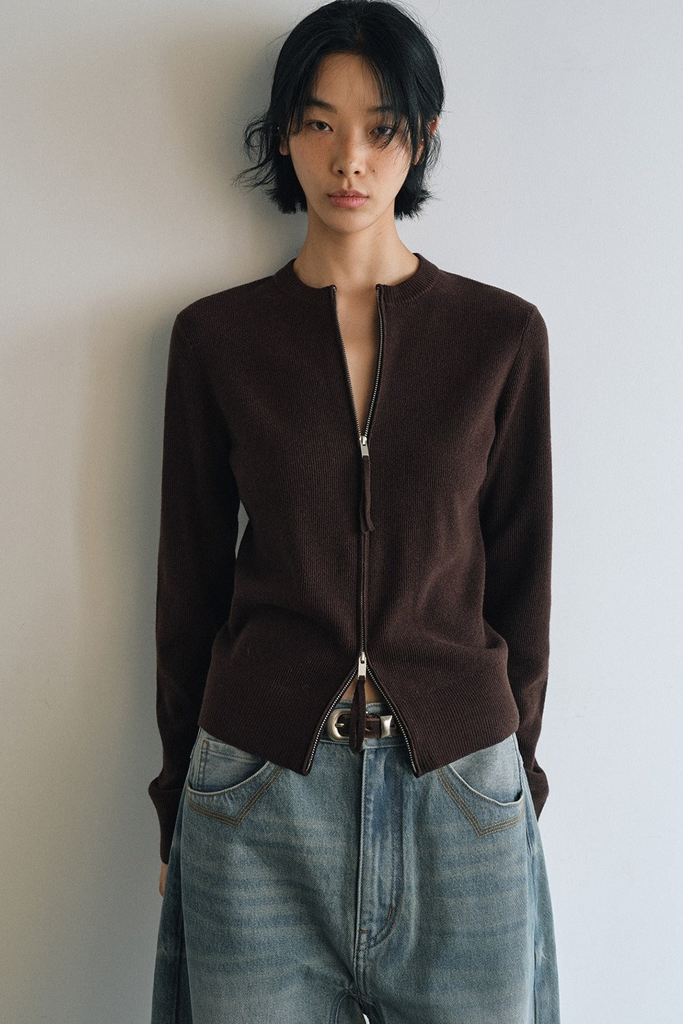 100% wool snug fit dual zipper cardigan | 5 color