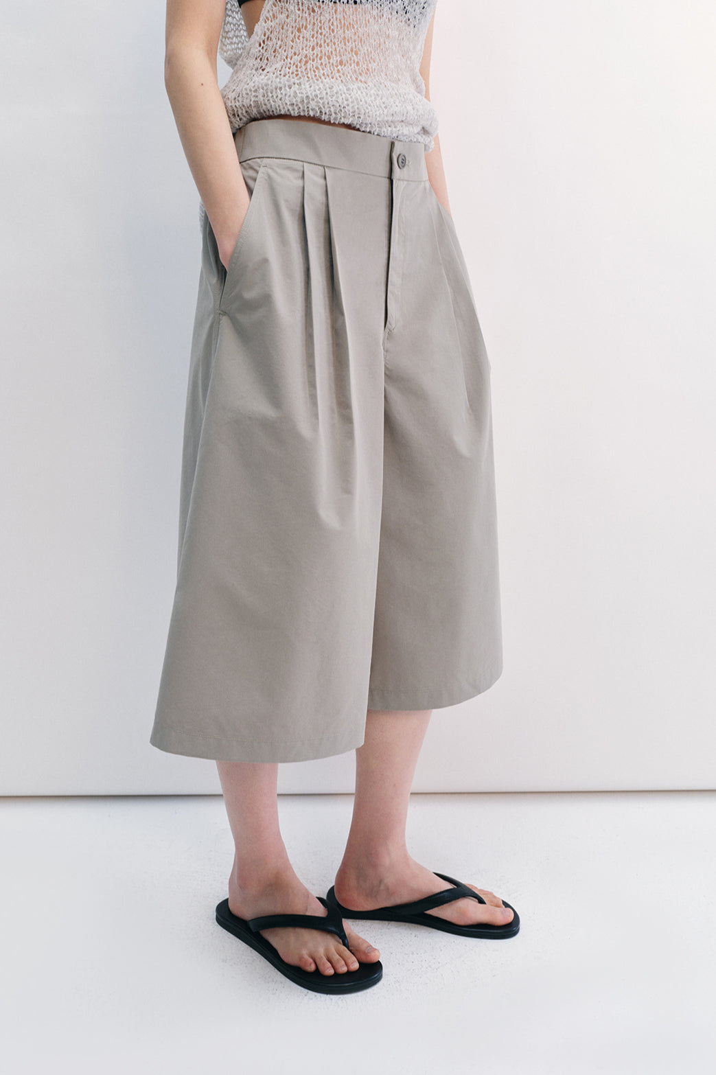 Cotton blend relaxed fit 7/8 pants | 4 color