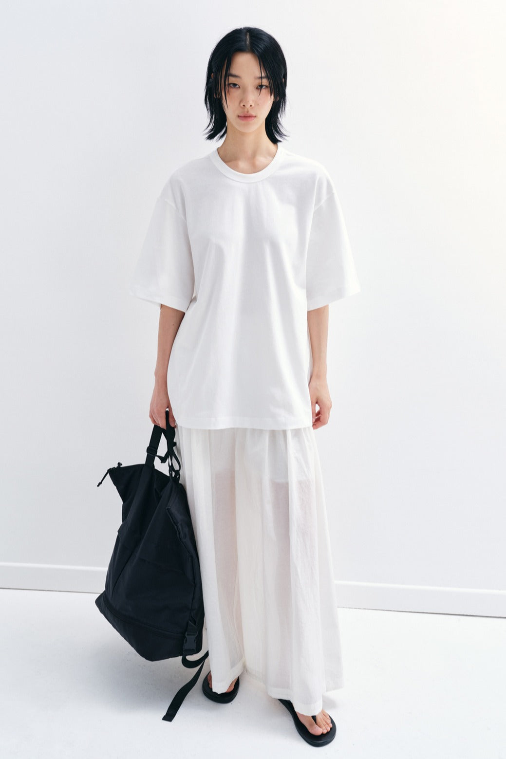 Cotton loose-fit T-shirt with a ramie ribbon | 3 color