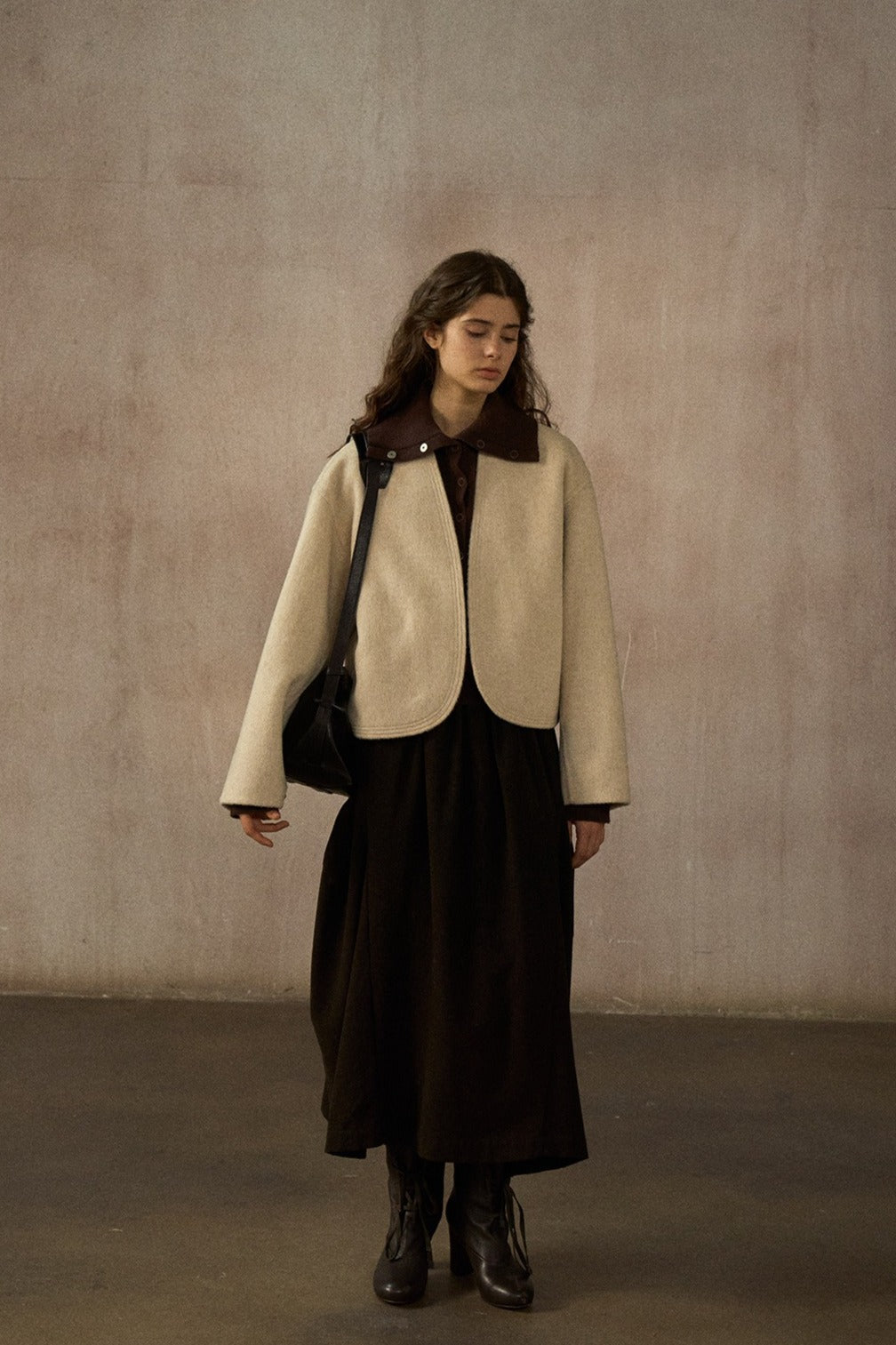 Wool-alpaca structured fit cropped jacket | 4 color