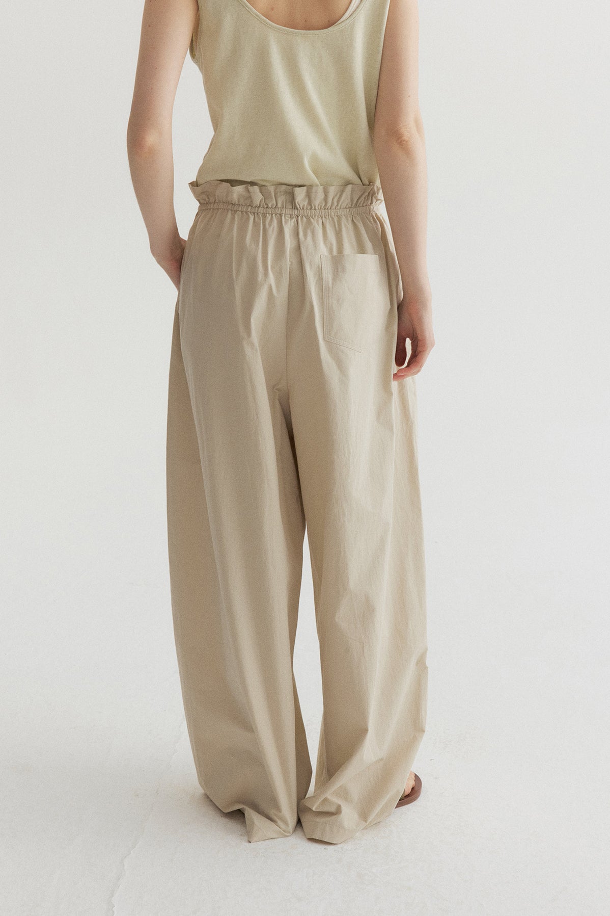 100% cotton crisp feel peplum waist pants | 4 color
