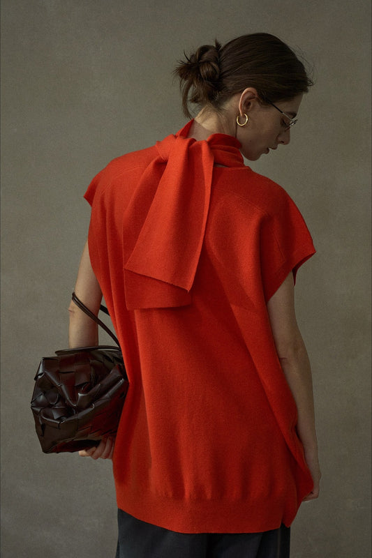 Wool containing relaxed-fit flowing ribbon knit vest | 3 color