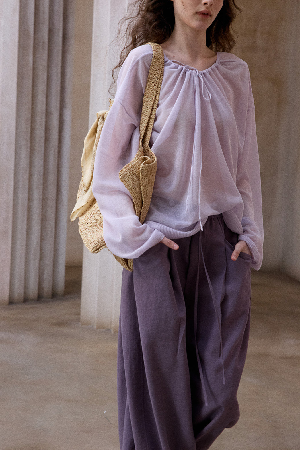 Wide leg elastic waist pants