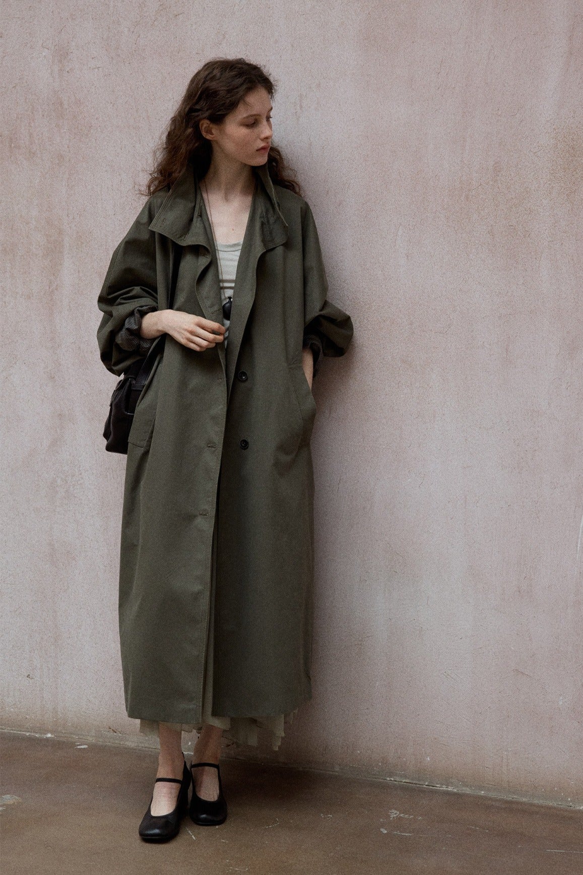 Cotton relaxed-fit batwing sleeves trench coat | 2 color