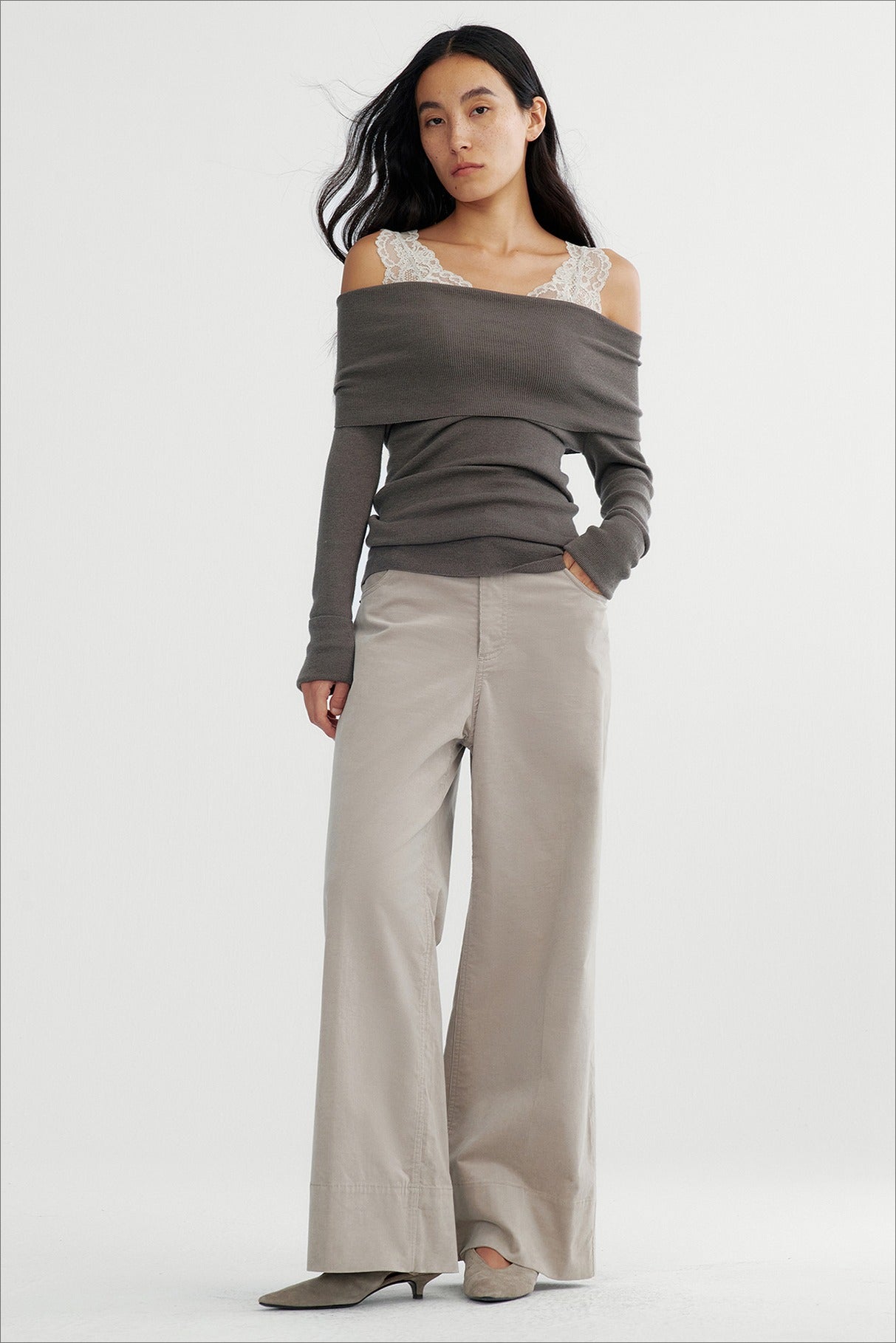 Cotton blend straight leg corduroy versatile pants | 2 color