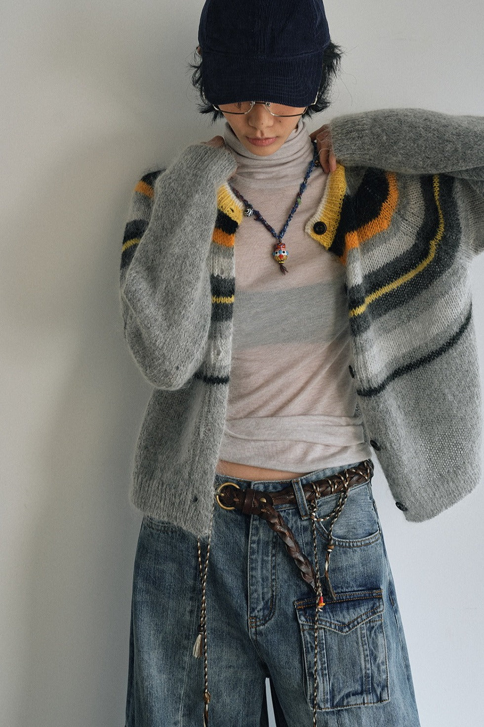 Wool and mohair cozy stripped sweater cardigan | 3 color