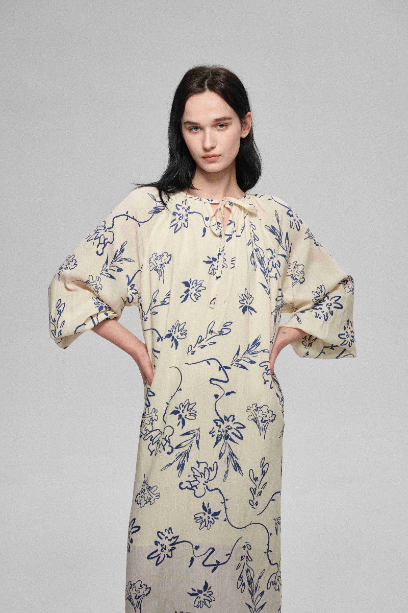Robe drapée oversize en mélange de lin