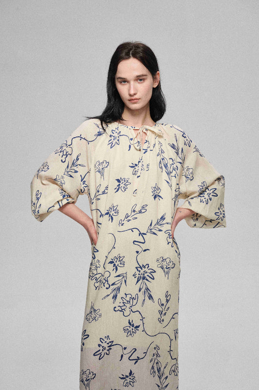 Robe drapée oversize en mélange de lin