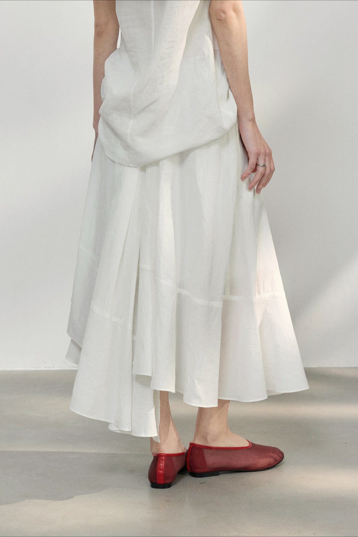 100% lyocell ruffled edge irregular hem soft skirt | 4 color