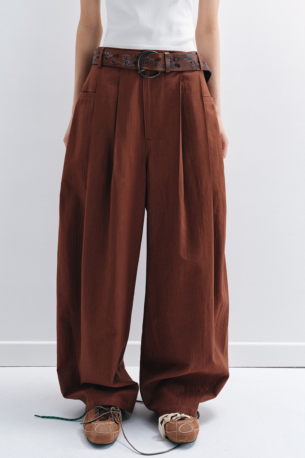 Viscose blend cool feel banana-shape loose pants | 4 color