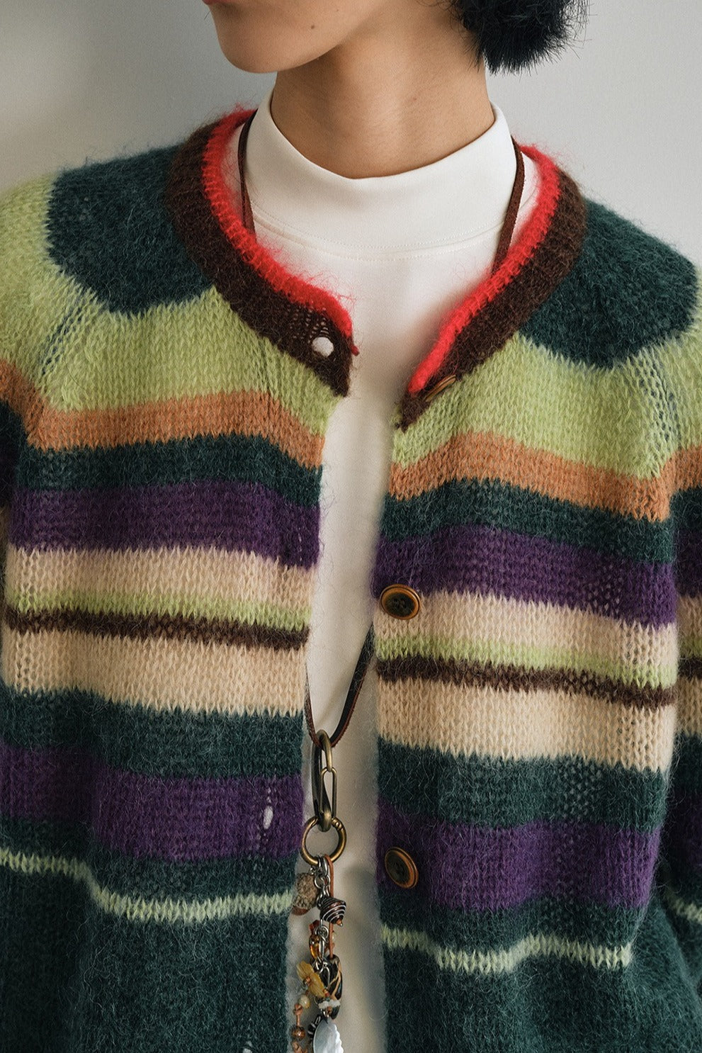 Wool and mohair cozy stripped sweater cardigan | 3 color