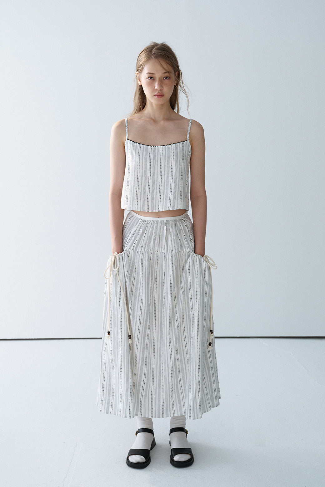 Cotton blend bohemian-style striped skirt | 2 color