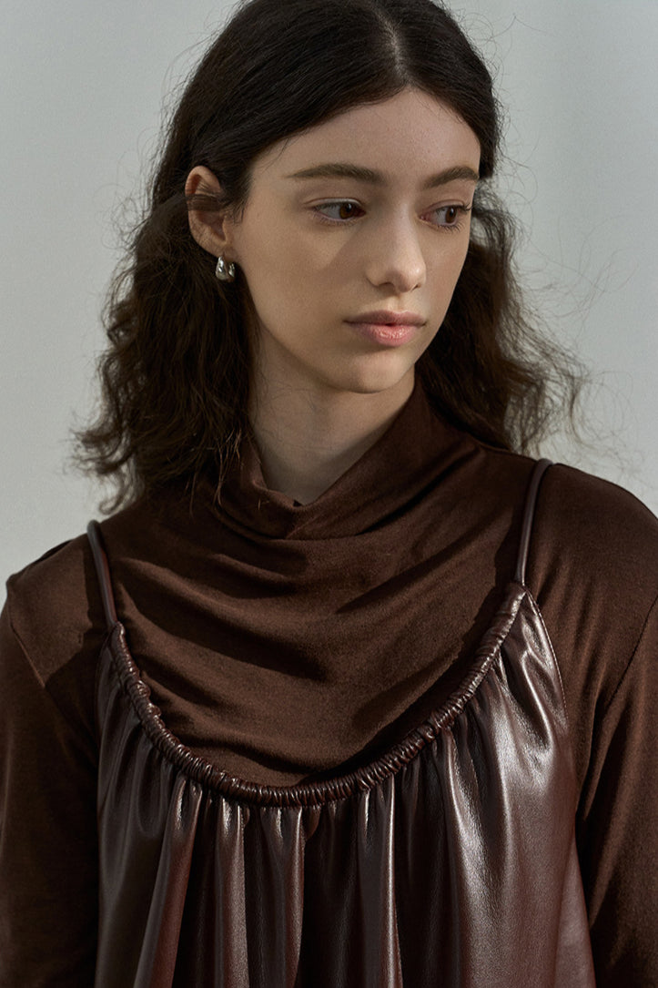 Vestido de PU plisado con tirantes en forma de A | 3 colores