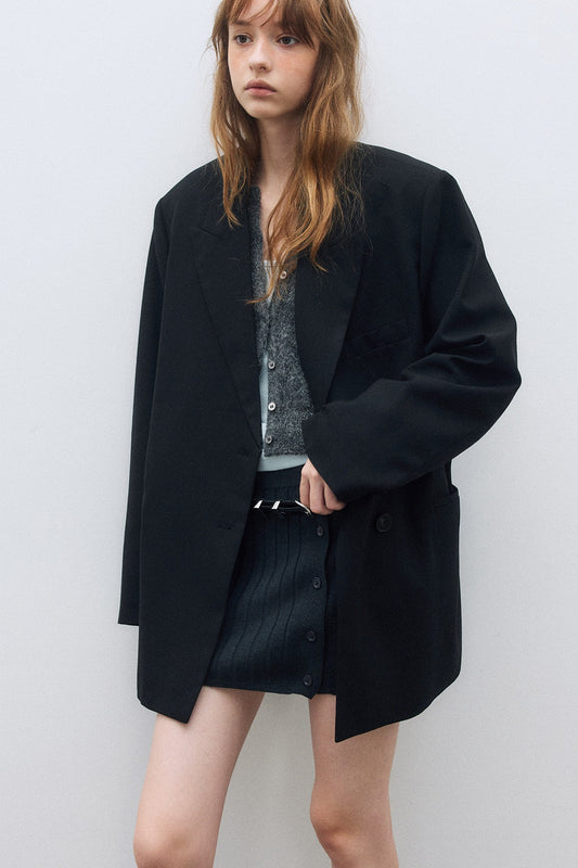 Mid-length peaked-lapel loose suit jacket | 2 color