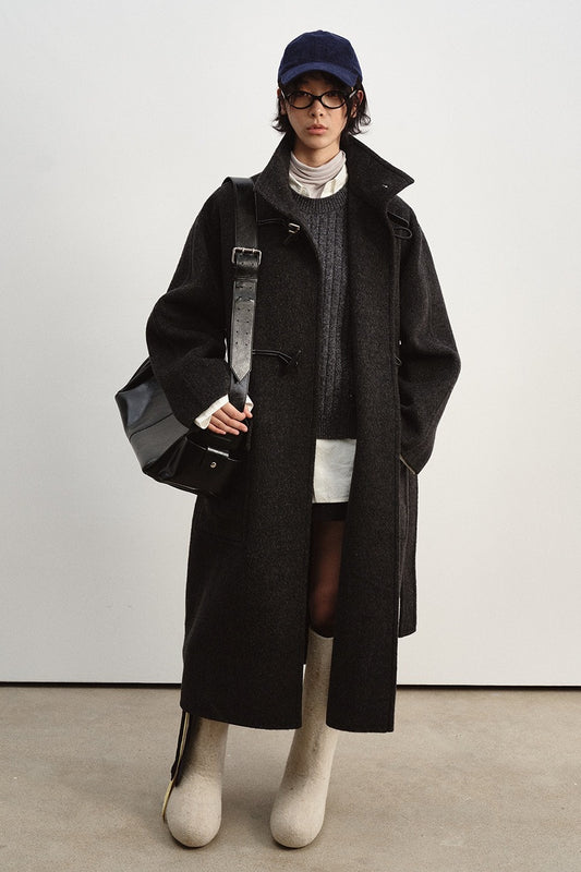 100% wool sharp structured horn buttons coat | 2 color