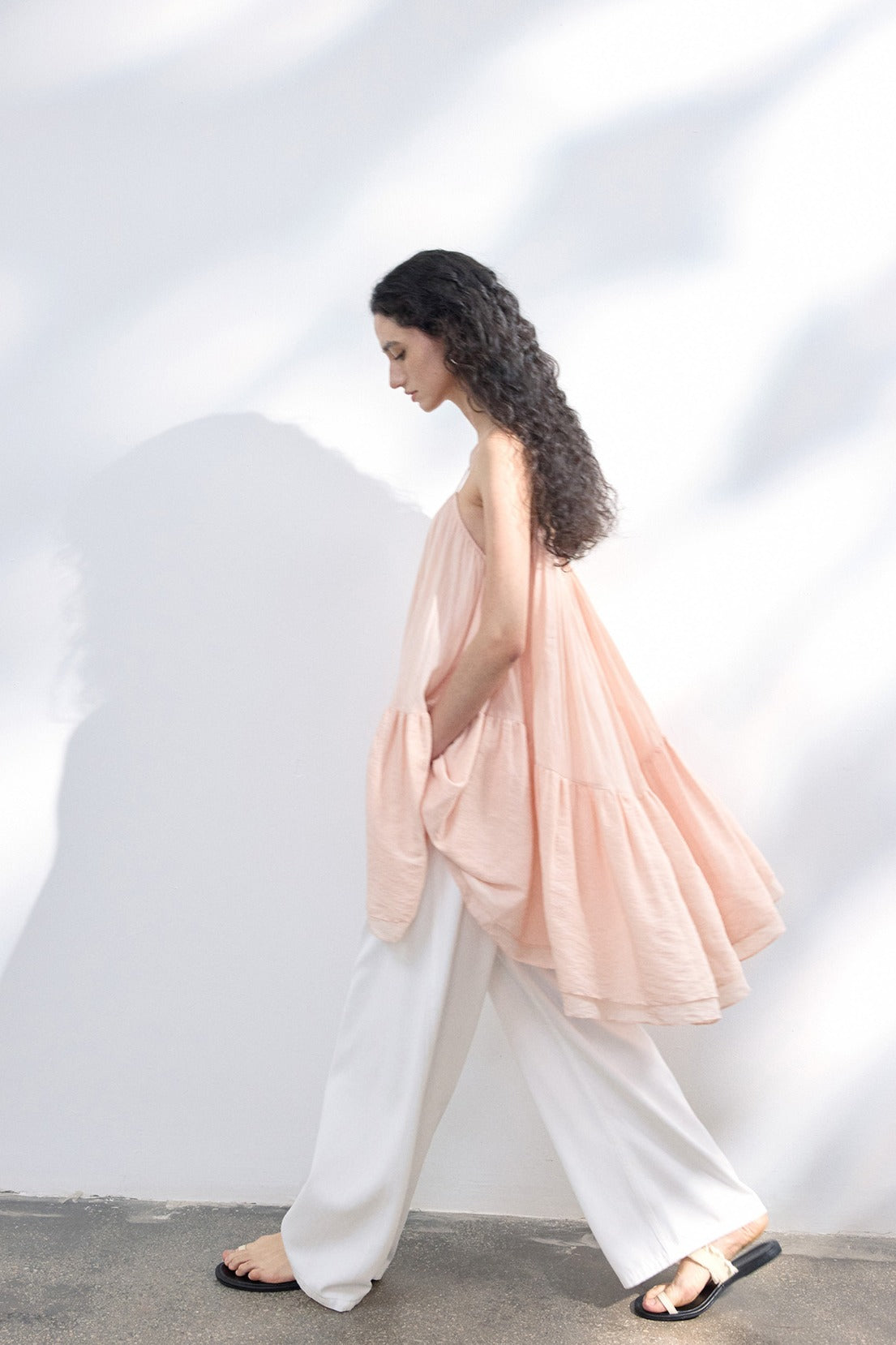 Lyocell blend voluminous asymmetrical hem dress | 4 color