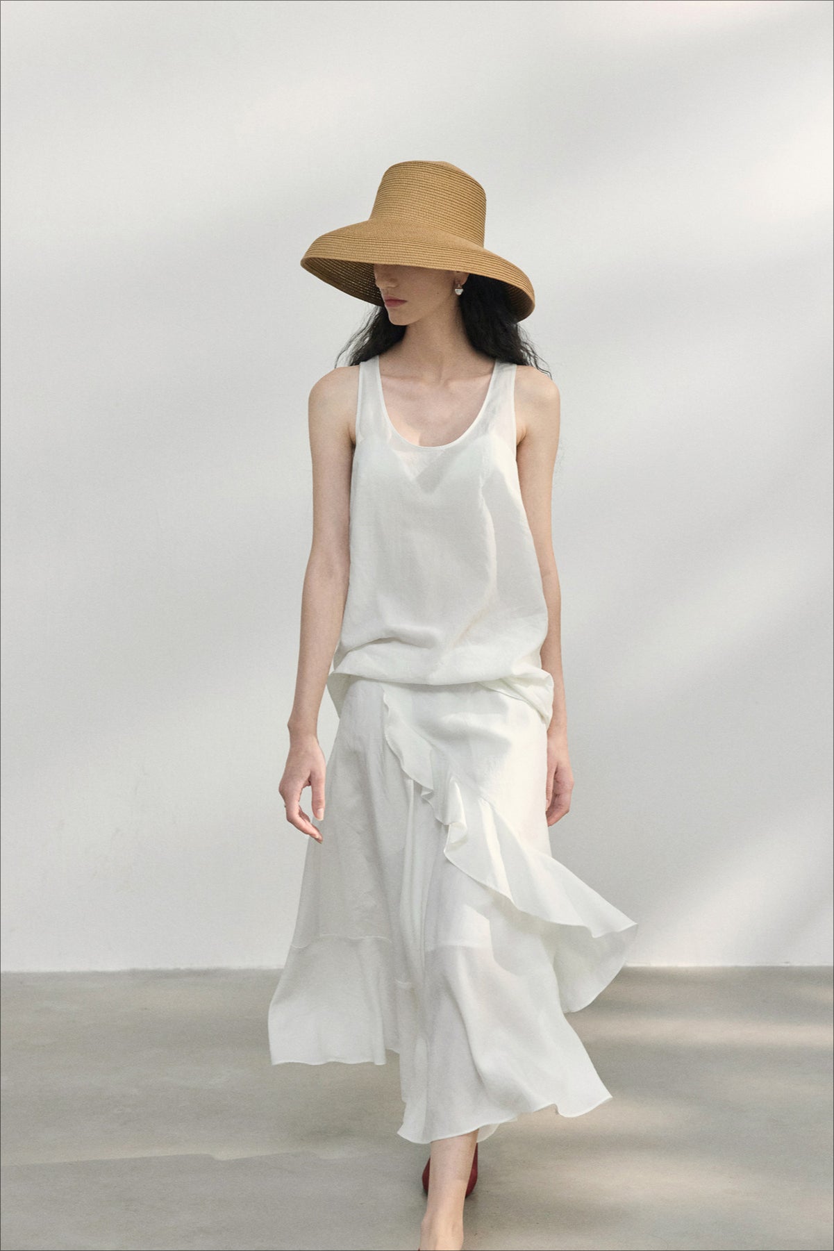 100% lyocell ruffled edge irregular hem soft skirt | 4 color