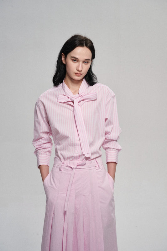 Camisa de algodón suave a rayas con tacto fresco y lazo delantero