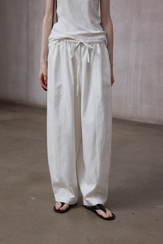 Cotton blend cocoon shape lace waist loose pants | 5 color