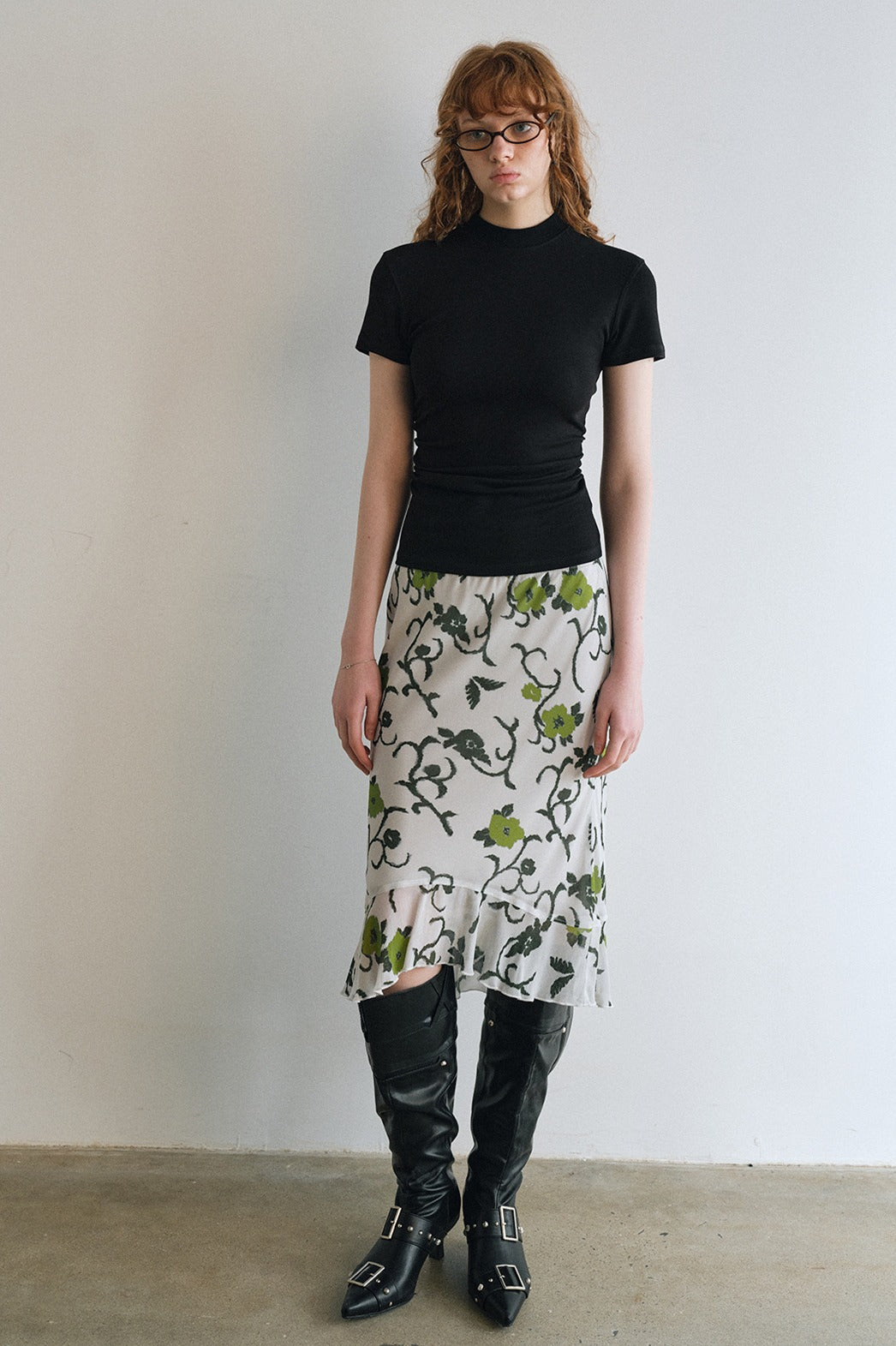 Cotton blend semi-high neck waisted t-shirt | 5 color