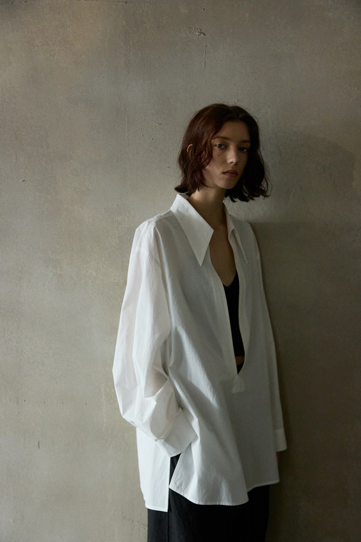 100 cotton big V-neck loose shirt | 4 color