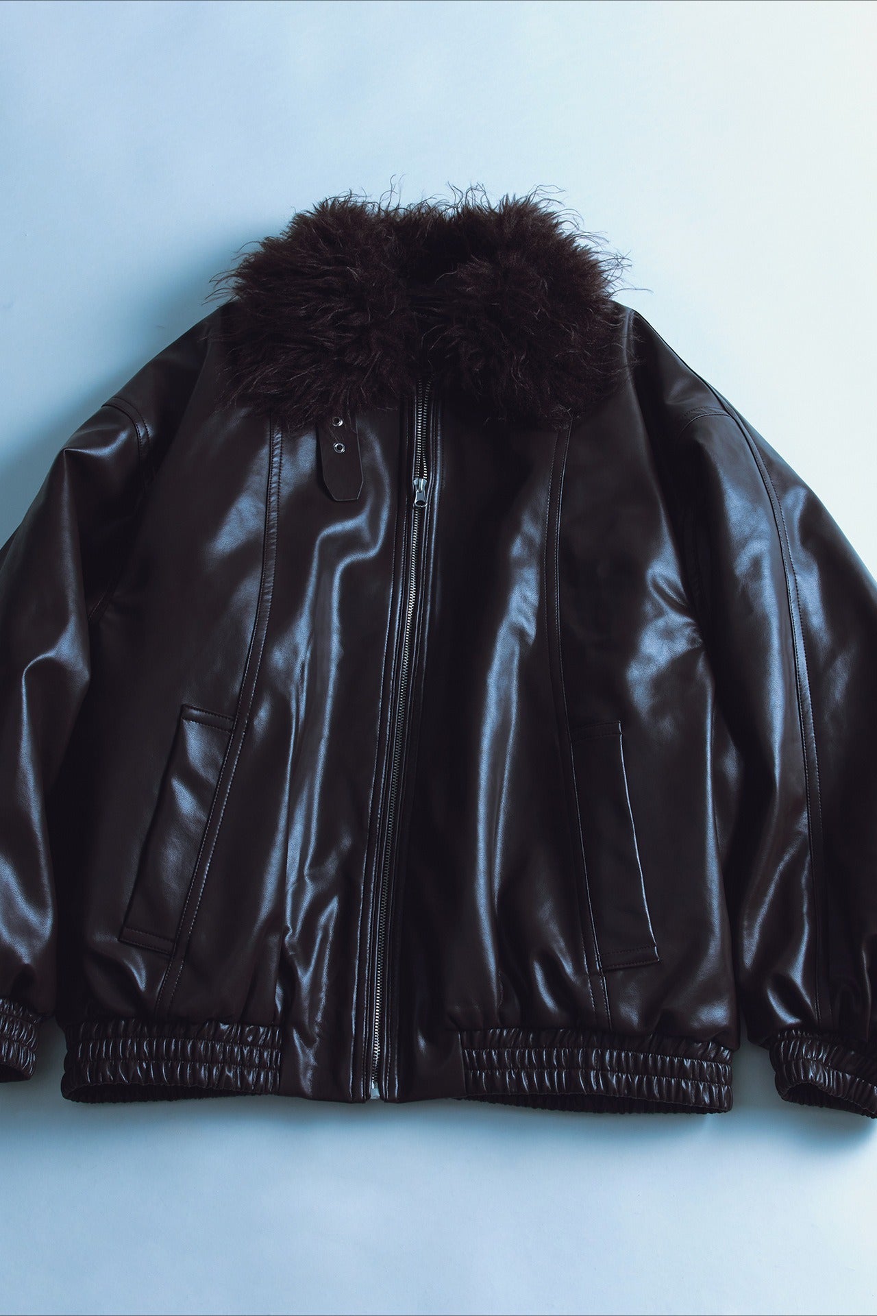 Relaxed-fit cozy collar trendy PU jacket | 2 color