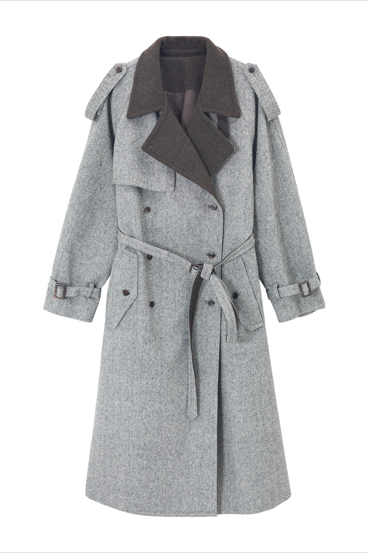 Wool blend contrasting lapel gabardine trench coat | 2 color