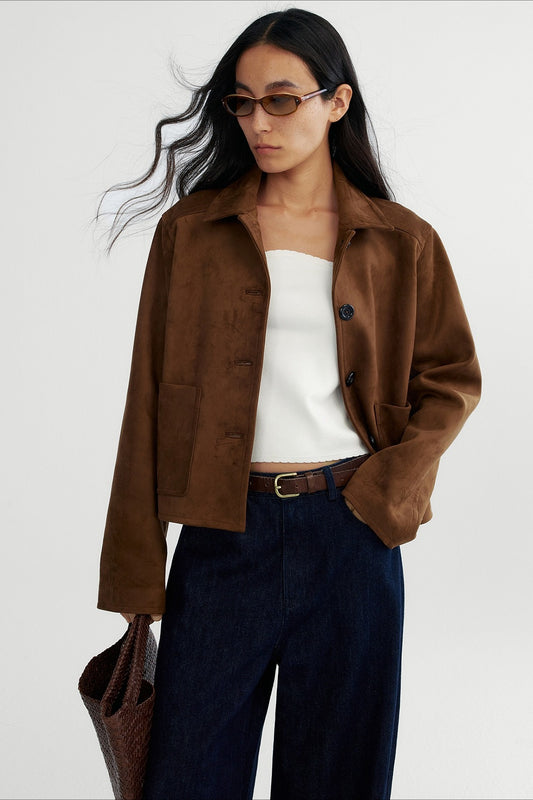 Vintage style fuzzy texture cropped short jacket