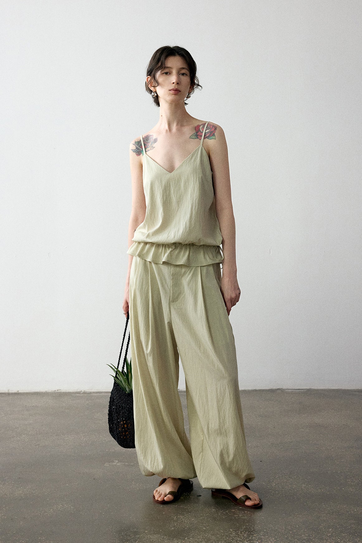 Viscose blend wrinkled fabric elastic cuff pants | 4 color